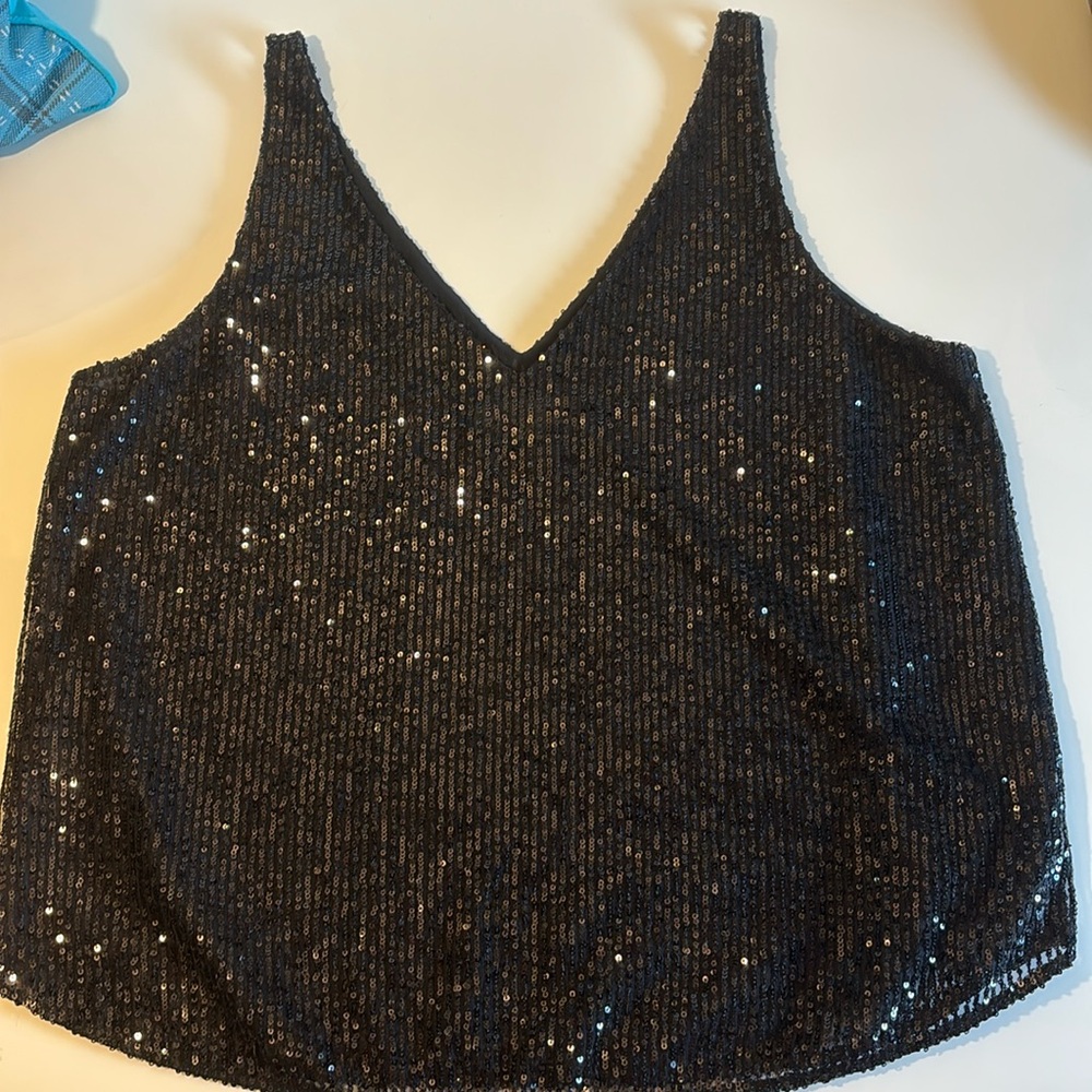 Women’s LOFT Black Sequin Tank Top Sz LP